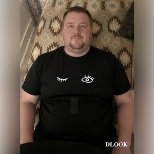 French Connection Black Tee with White Eye Design